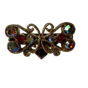 Vintage Rhinestone Butterfly Heart Brooch Jewel Tone Gold Plated Jewelry u a
